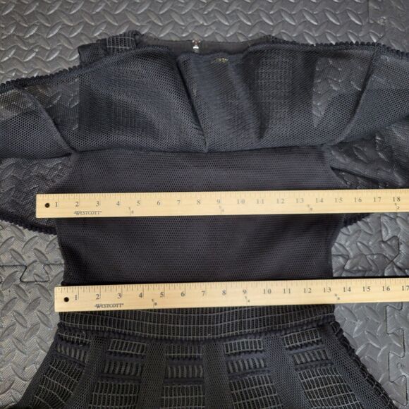 Maje "Rosalie" Cold Shoulder Dress Black Mini Dress Size 2 Mesh Overlay A-Line - Picture 11 of 15